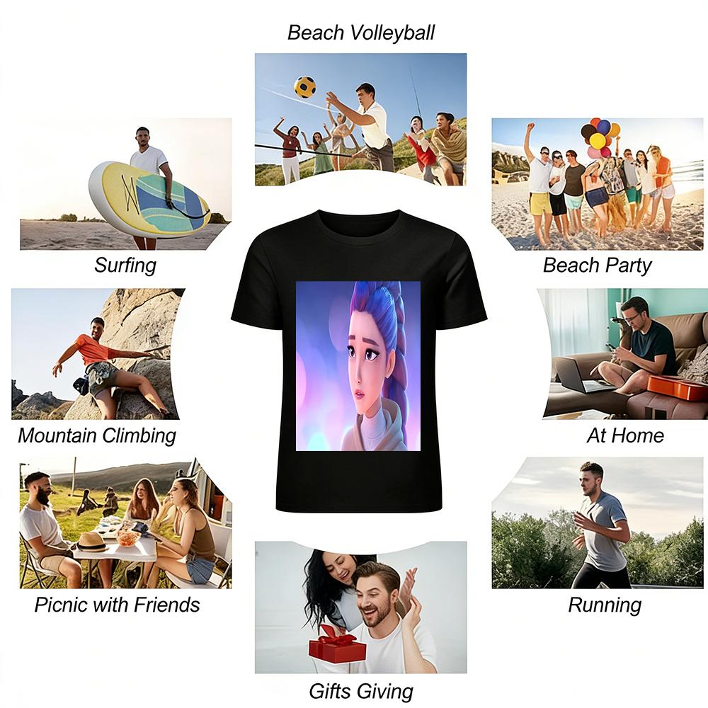 Gradient Purple Braided Anime Girl Print Casual Sweatshirt Trendy Loose Fit Daily Commute Top Pure cotton T-shirt