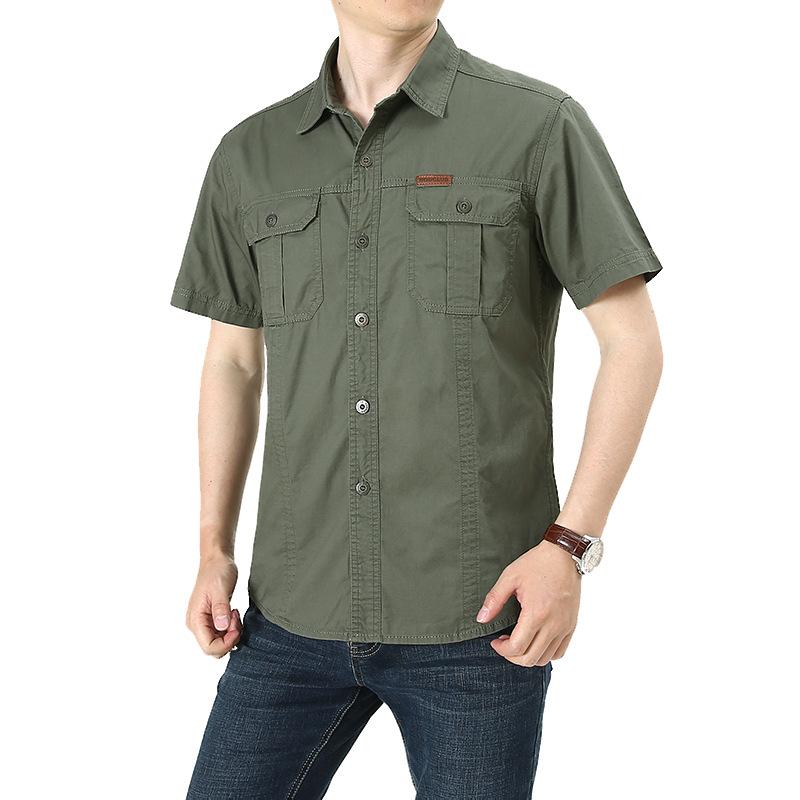 Summer Men's Cotton Shirts Plus Size Tooling Short-Sleeved Polo Shirt T-shirt Business Casual Loose Breathable Absorb Sweat