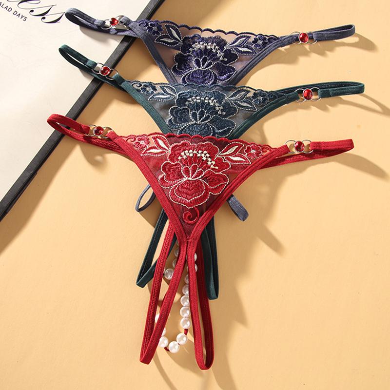Erotické kalhotky Dámské sexy krajkové kalhotky Hollow Out Háčkování Krajka Kalhotky tanga G String Otevřený Rozkrok Peral Spodní prádlo
