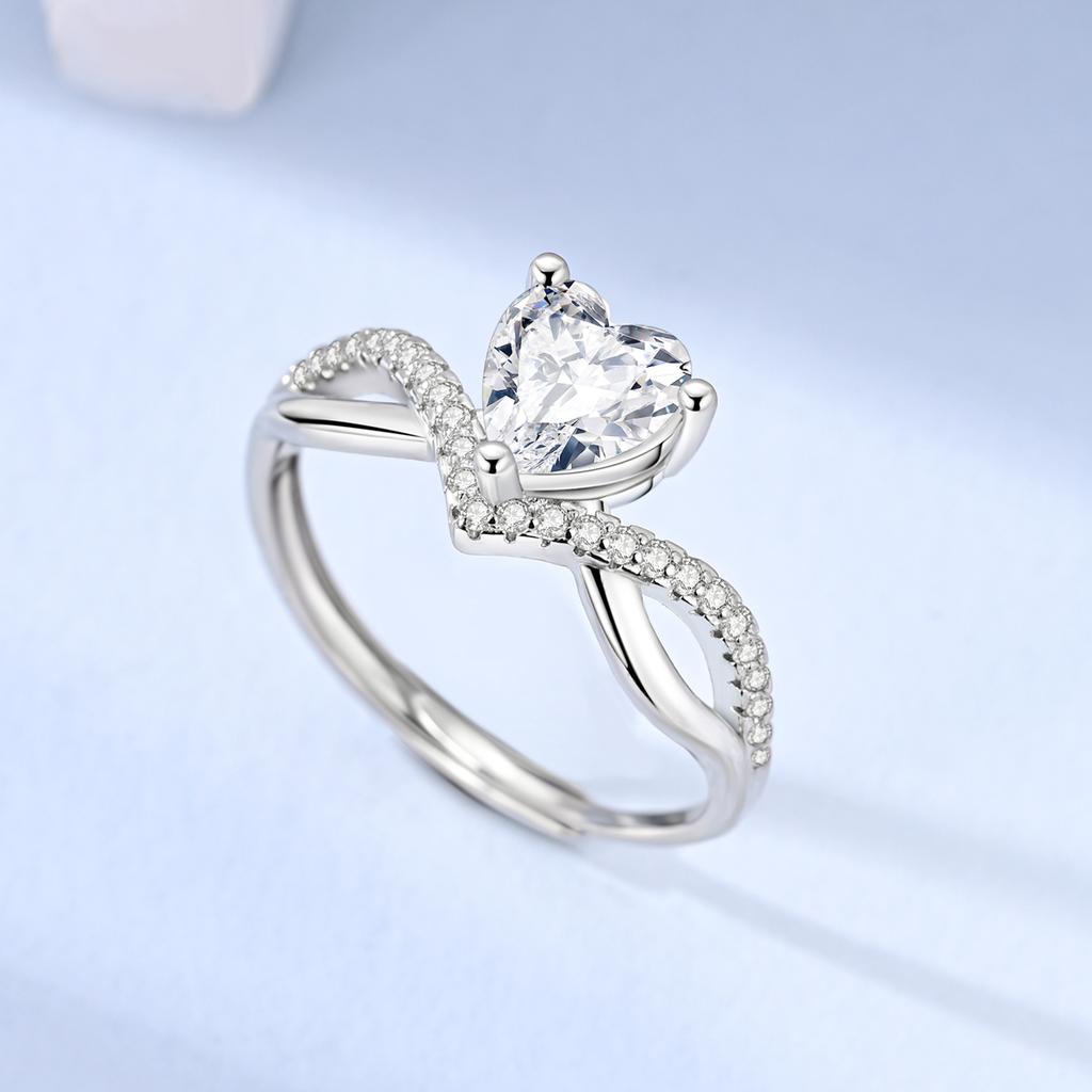 Copper Heart Zircon Sparkling Cubic Zirconia Open Adjustable Ring For Women Promise Anniversary Jewelry Gift