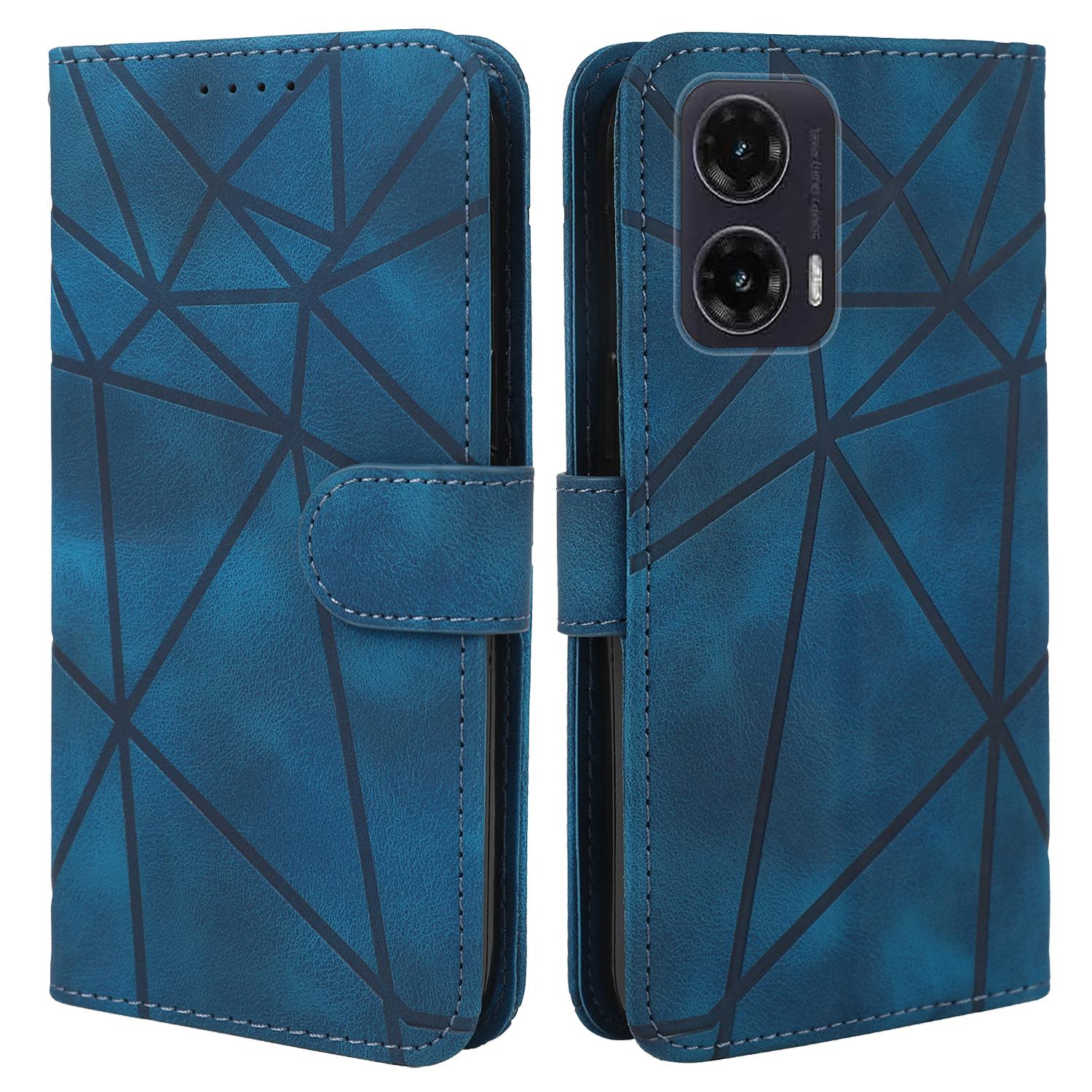 

For Motorola Moto G35 5G Stand Case Line Pattern Leather Phone Cover Blue