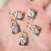 Romantic Heart Lock Pendant Charms, Golden Plated Copper Inlaid Heart Zirconia Findings for Handmade Jewelry Accessories