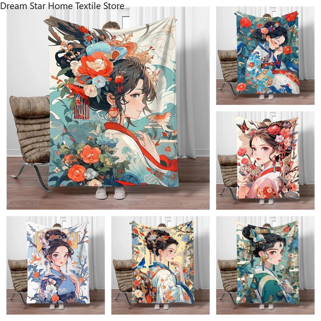 Chinese Ancient Style Girls Flannel Blanket Soft Keep Warm Throw Blanket Blanket For Sofa Bed Office Camping Travelling Gifts