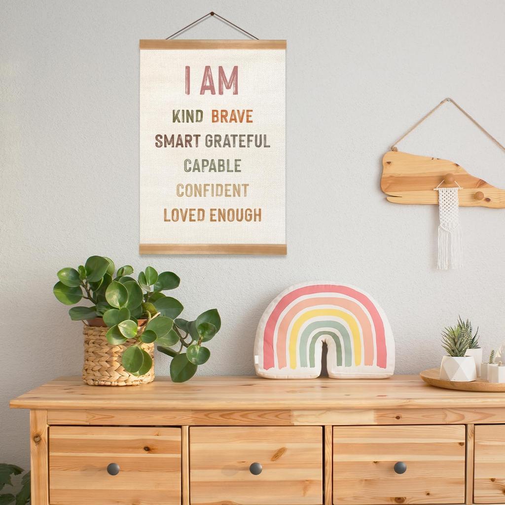 ZTGDA I Am Kind, I Am Brave Wall Hanging Poster, Classroom Wall Decor, Positive Quotes, Kids Poster, Nursery Decor, Playroom, Bedroom, Toddler Room