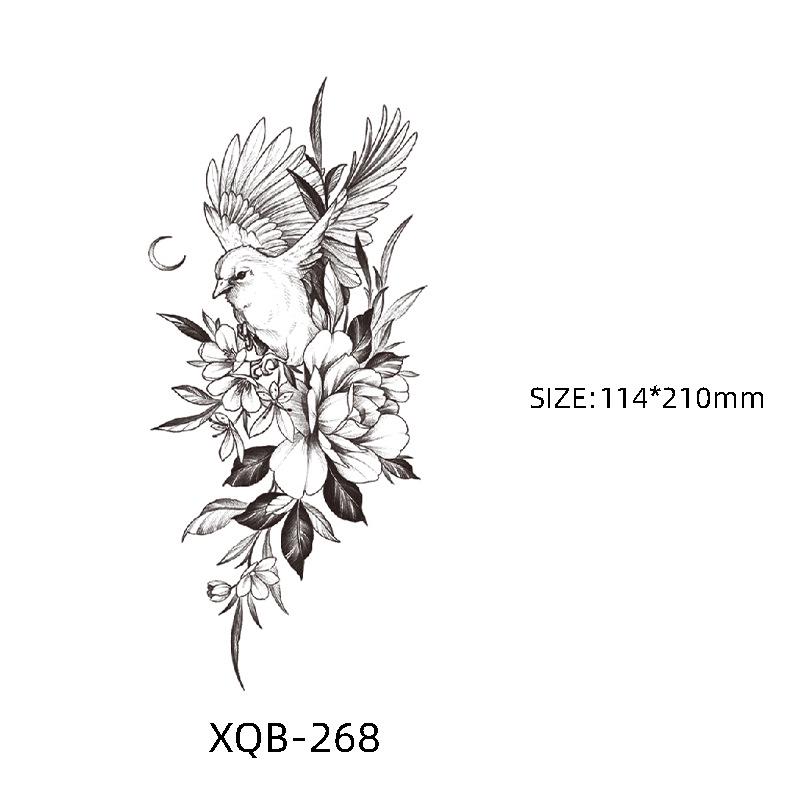 Waterproof Black & White Sketch Flower Half Sleeve Tattoo Stickers