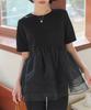 Kobe Lettuce Peplum Organza Ponte Short Clothes Size Black Top, T-Shirt, Sleeve, Women's Spring/Summer [C7399], M,