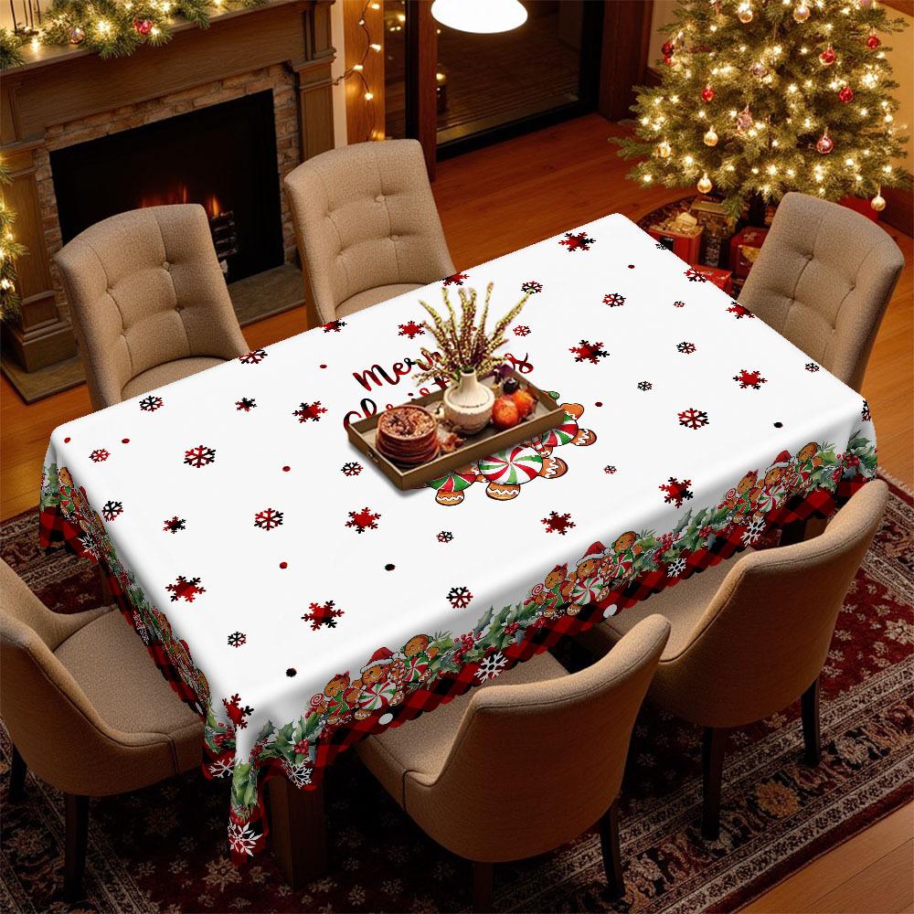 Christmas Table Cloth, Gingerbread Man Print, Snowflake Red And Black Check, Round Waterproof Round Table Cloth, Picnic Cloth