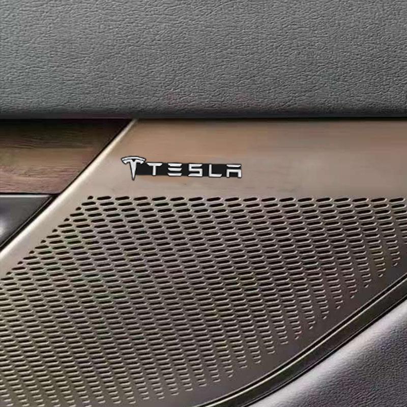 2/5/10pcs Aluminum Car Audio Speaker Stickers Logo Decal For Tesla Model 3 Y S X Cybertruck Roadster Coil Highland Accessories