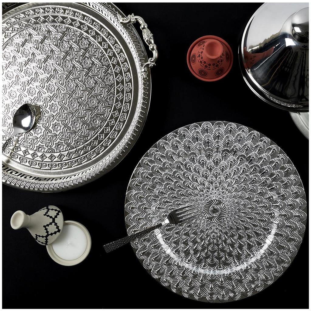 Les Trésors De Lily [A3684] - Aged Silver 'Cléopatra' Metal Serving Tray - 42 Cm