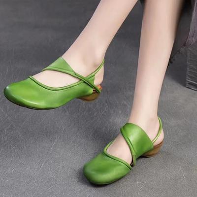 Fashion GKTINOO Round Toe Flat Sandals 2025 Summer New Retro Genuine Leather Comfortable Soft Sole Slip On Women's Shoes