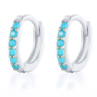 Sterling Silver Rhodium & 18k Gold Plated CZ Pave Huggie Hoop Earrings 6mm Inner Diameter