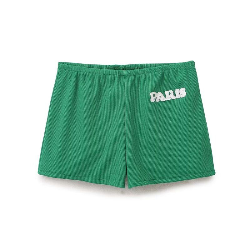 

Модный стиль 2024 Осень Новая женская одежда Зеленый принт с буквами Короткий рукав Отложной воротник Поло Топы 0264364 Shorts L