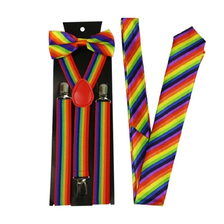 Fashion Striped Neckties for Masquerades Woman Teen Necktie+Clip on Suspenders