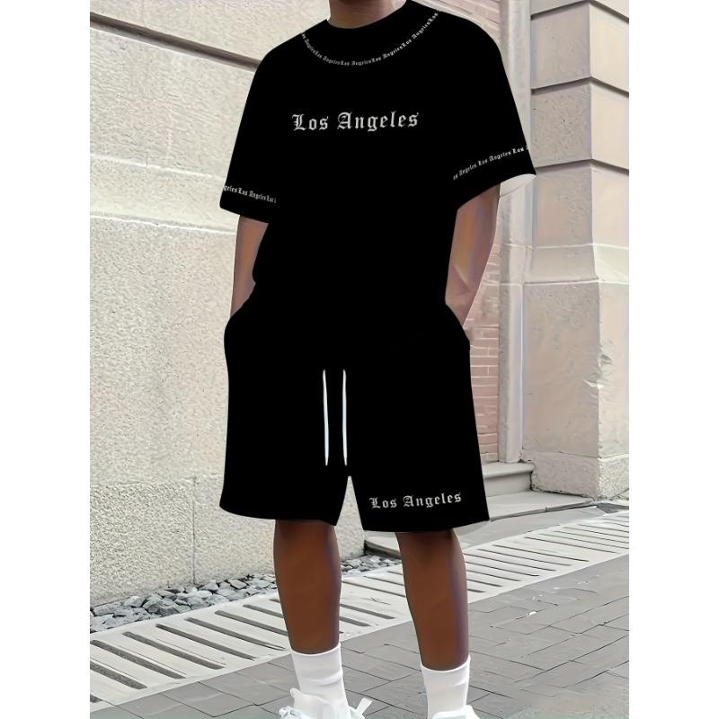 Stylish New Men's Athletic Shorts Short-Sleeve Set Casual Crew Neck Short-Sleeve Street-Style Cool Breathable Two-Piece Set