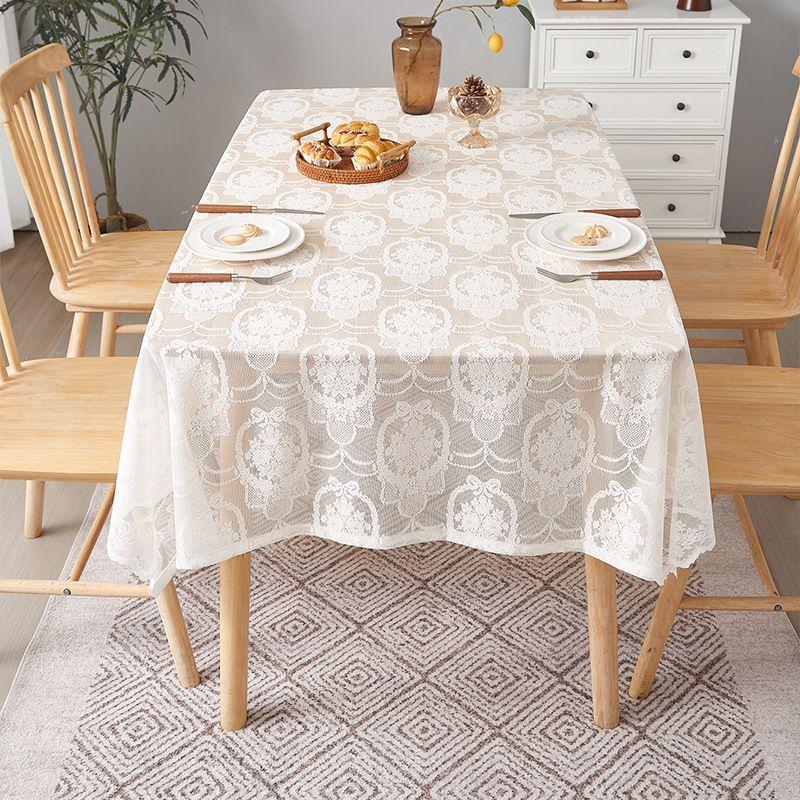 Light Luxury Pastoral White Lace Tablecloth Embroidered Cloth Round Table Square Table Rectangular Tablecloth Table Cloth