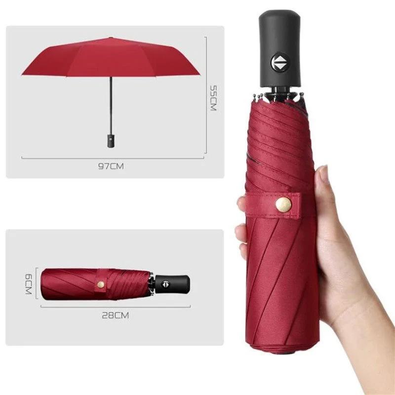 Automatic Folding Sunny Rain Umbrella Solid Color Three-folding Windproof Business Umbrella