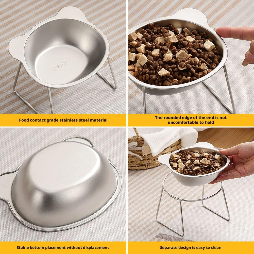 15° Tilted Elevated Cat Dog Bowl, 304 Stainless Steel Pet Food Water Dish with Non-Slip Base Healthy Feeding