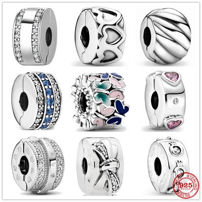 Sparkling Pink Hearts Butterflies Sparkling Crown Clip Charm Bead Fit Original  DIY Bracelet Silver 925 Jewelry for Women