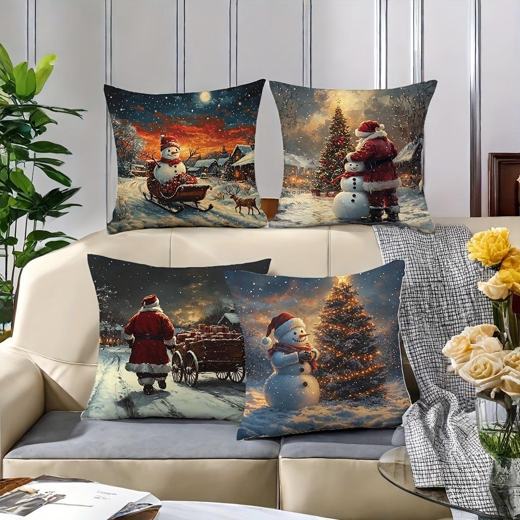 Christmas decoration pillowcase Winter snow scene Santa Claus Snowman pillow cover Sofa cushion cover home decoration