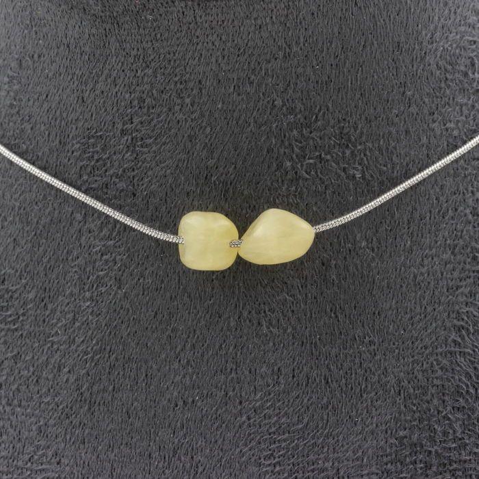 Collier - A Bijoux - Calcite jaune - 2 perles - Acier inoxydable - Longueur personnalisable
