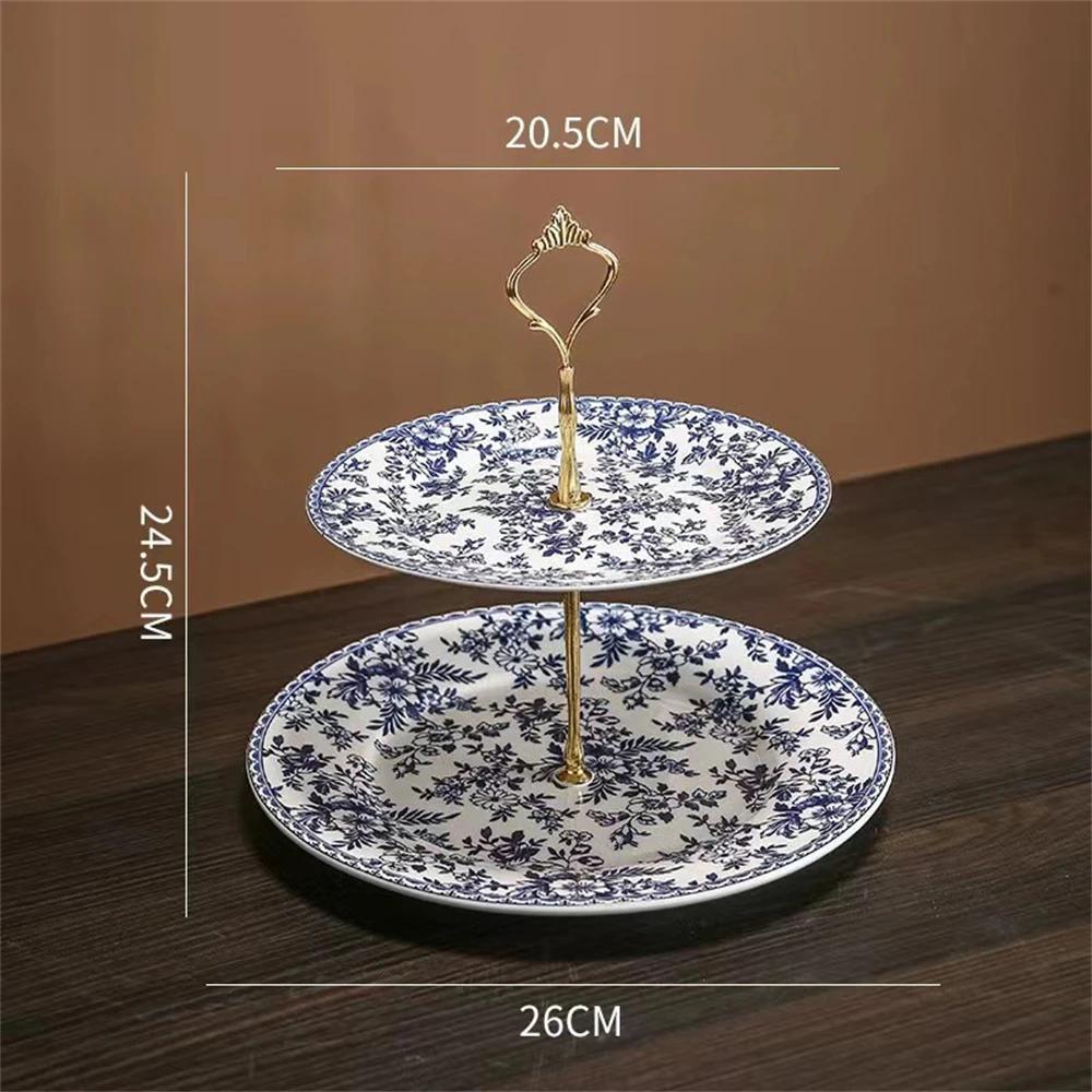 British Glaze Tableware Storage Plate Kitchen Supplies Double Layer Double Cake Fruit Plate Holiday Party Party Home Decoration