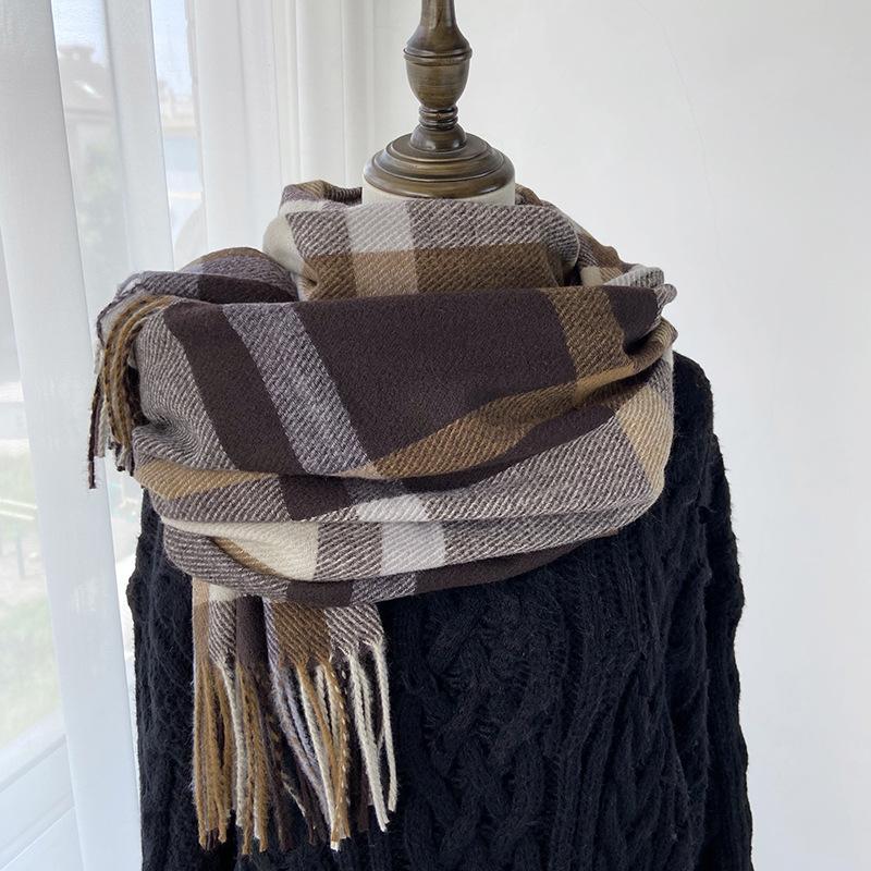 Plaid Scarf Women's New Autumn and Winter Fashion Imitation Cashmere Fringed Shawl Warm and Thickened Scarf Windproof, Warm & Decorative