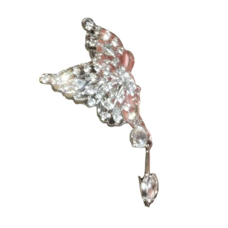 Elegant Butterfly Crystals Drops Earrings For Bride Wedding Accessory With Rhinestones And Pearls Detail