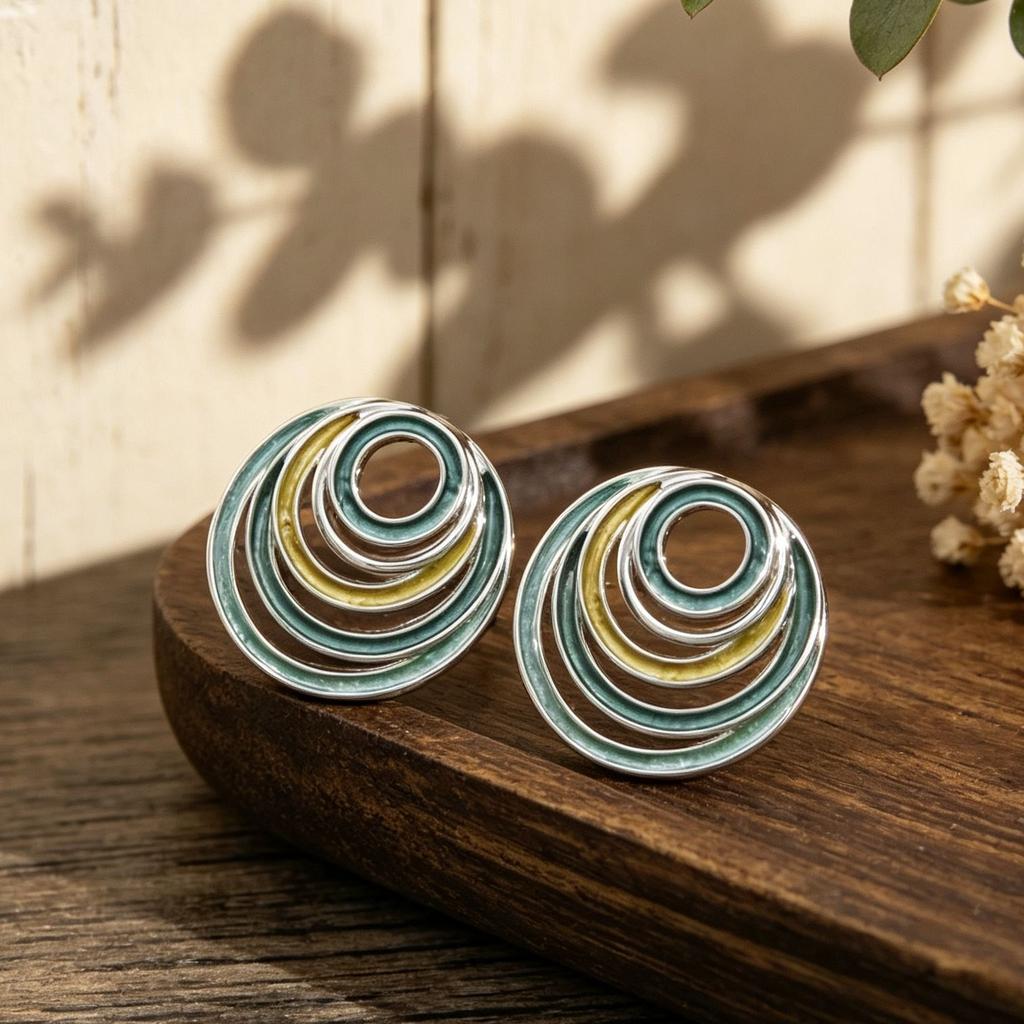 Hollow ring hand-painted enamel colored stud earrings European and American style commuting versatile light luxury explosive women's earrings