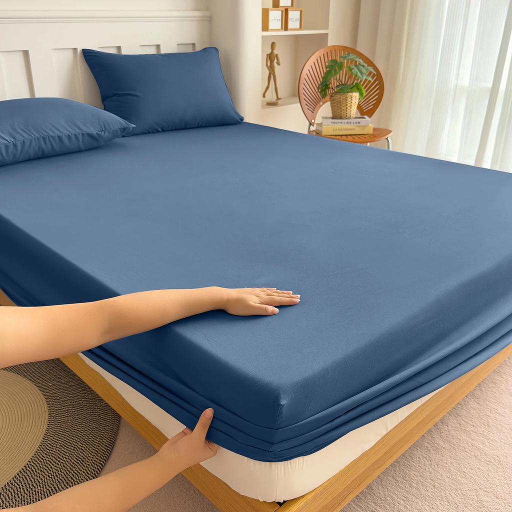 Baumwoll-Spannbettlaken mit Gummizug Unifarben Anti-Rutsch Verstellbare Matratzenauflage für Einzel-, Doppel-, King-Size-, Queen-Size-Betten