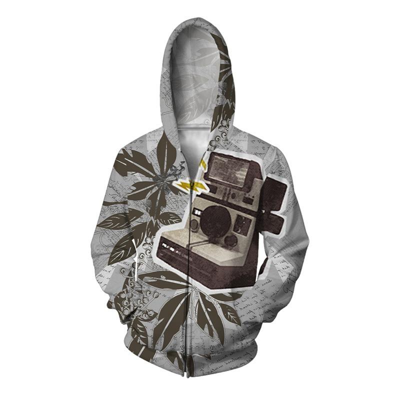 Fox Flower Leaf Hoodie For Men Vintage Statue Graphic Sweatshirts Casual Comfortable Hooded Loose Zipper Pullovers