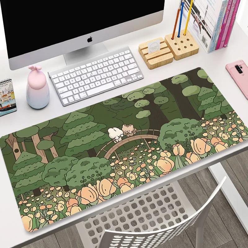 Green Plant Large Area Mousepad Gaming XXL Mouse Pad Size Office Long Table Mat Kawaii Desk Teen Girls Bedroom Laptop Carpet