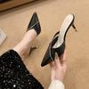 Large Size Thin Heel Cool Slippers Pointed Rhinestone Bag Head Women's Slippers Spring and Autumn Wear High-end Women's Cool Slippers