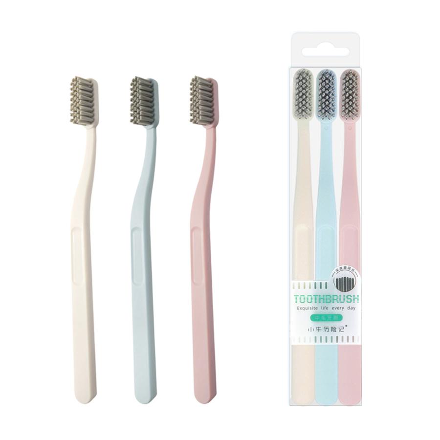 

3-Pack Adult medium to hard manual toothbrush Matte handle Nylon bristle brush headextra harder for deep cleaning