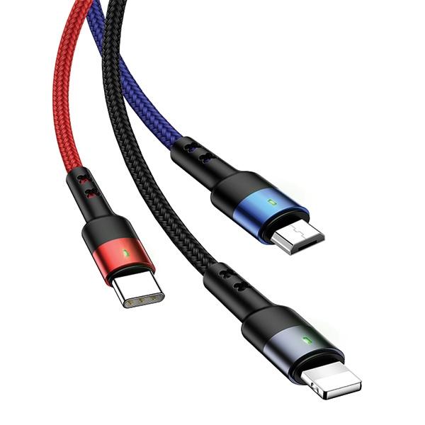 Kabel 3w1 USAMS 0.35m Szybkie ładowanie Pleciony 2A