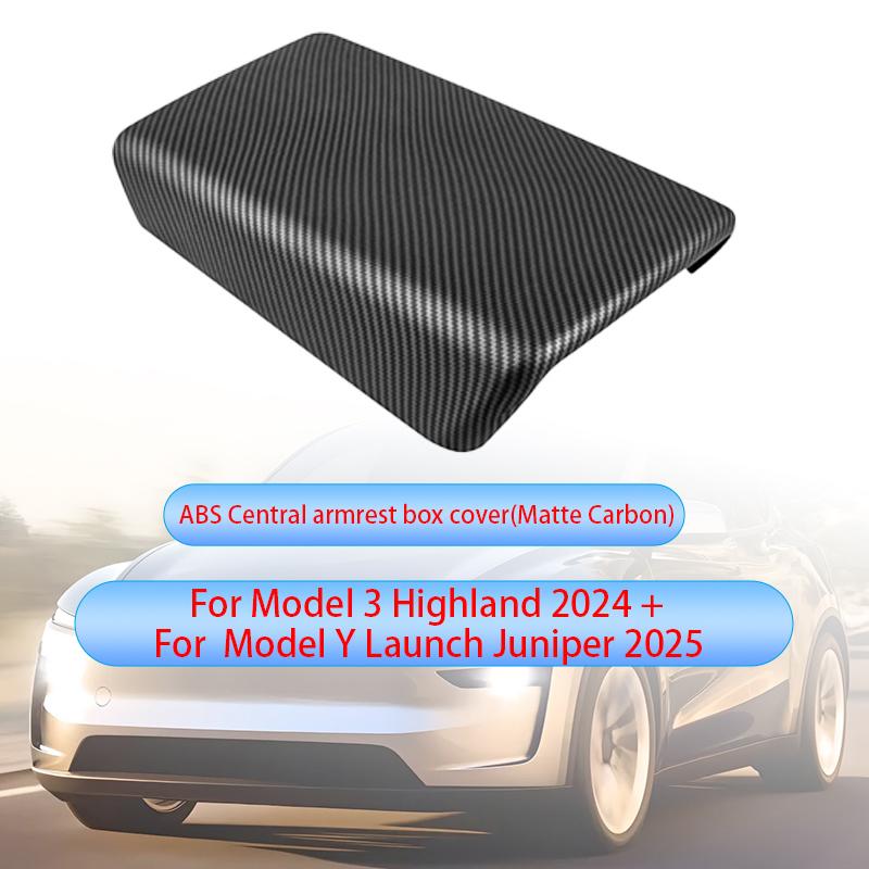 For Tesla Model Y Juniper 2025 Model 3 Highland Carbon Fiber ABS Case Center Console Arm Rest Lid Central Armrest Box Pad Cover