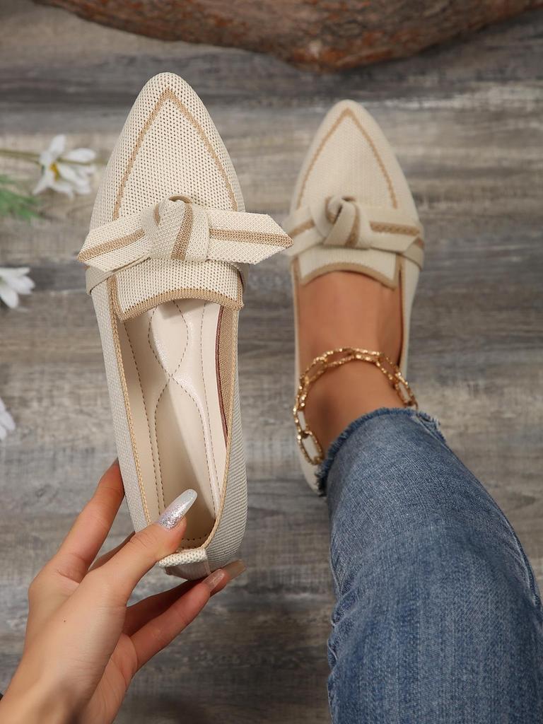 2024 Spring Women's Fashionable Flying Woven Slip-On Pointed Flat Shoes - Large Size