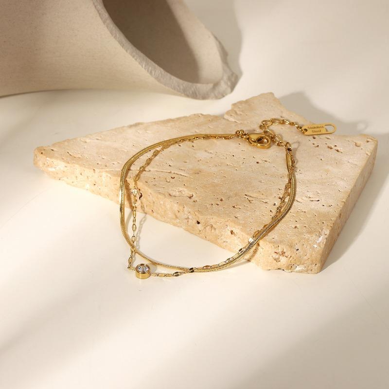Stainless Steel Zirconia Bracelet - High-end Double-layer Hand Accessory - Titanium Steel Snake Bone Chain Wristband Jewelry