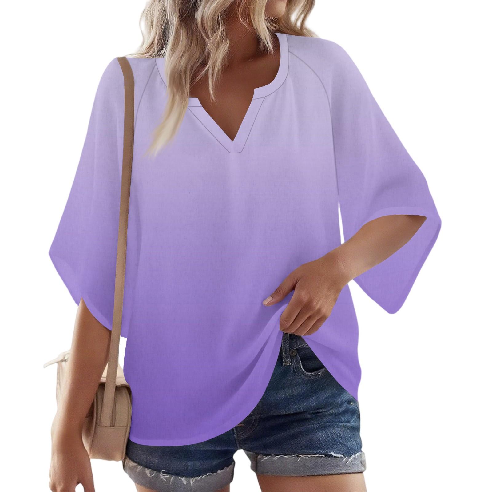 

Women s 3/4 Sleeve V Floral Shirt Casual Loose Tunic Top S фіолетовий