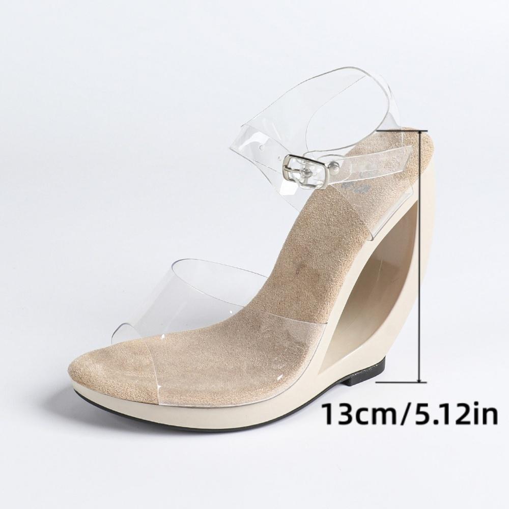 Women's Thick Heel Sandals - Transparent One-Strap Slip-On High Heels Crystal Heel, Outdoor-Wear Open-Toe Sandals LFD-907188-1