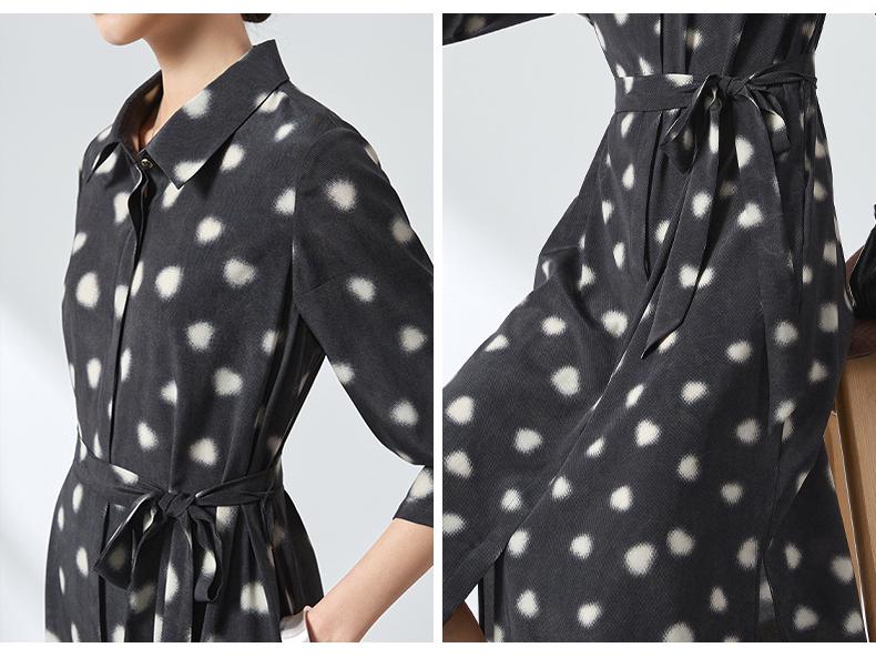 Mulberry Silk Heart Print Lapel Dress - 2026 Spring Style, Waist-Cinching Skirt, Elegant Design (2609)