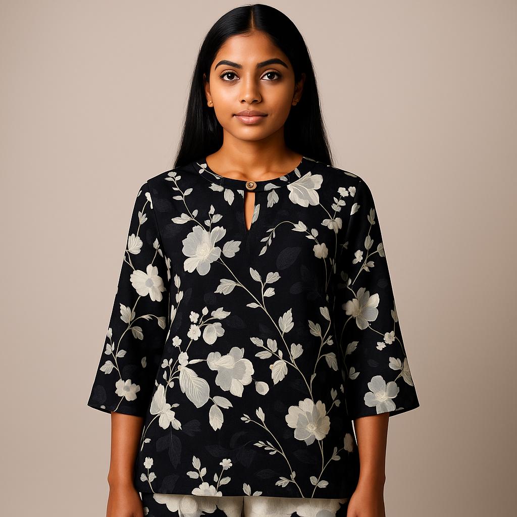 

Винтажная повседневная блузка, для женщин, цветочный принт, круглый вырез, рукава три четверти, элегантный свободный топ 5XL красный