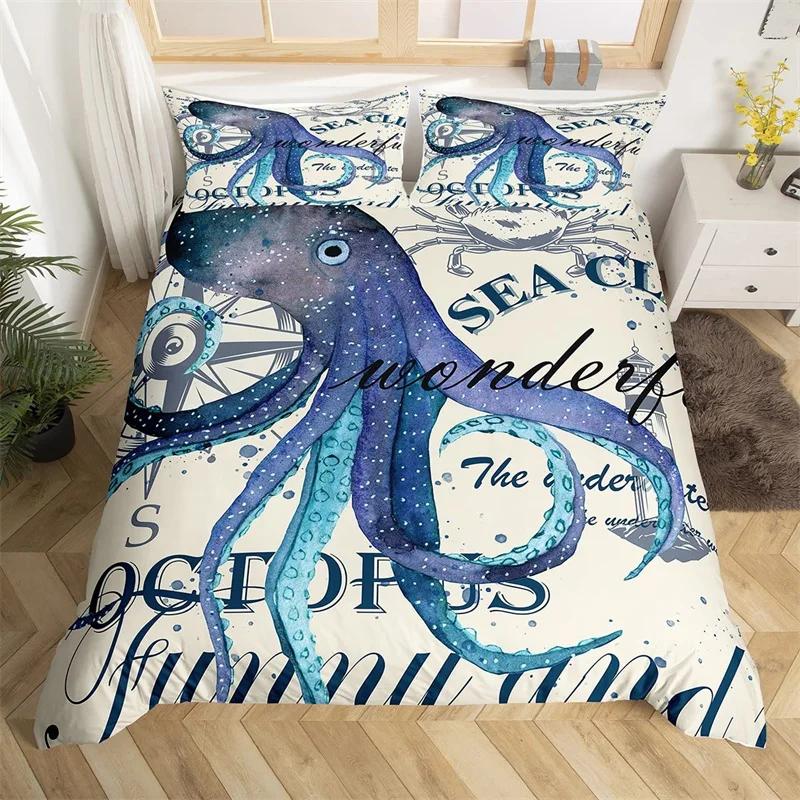 Ozean Thema King Bettbezug Set Nautischer Seestern Bettwäsche Set Mikrofaser Meeresleben Steppdeckenbezug Einzelbett Twin Für Jungen Mädchen