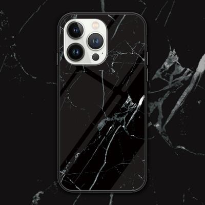 For iPhone 16 Pro Max Case Marble Pattern Tempered Glass+PC+TPU Protective Phone Cover