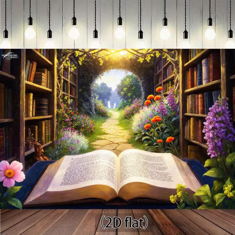 

2D Fantasy Storybook Photography Backdrop, Open Book with Flower Path Background 47.2x31.5inch/120*80cm