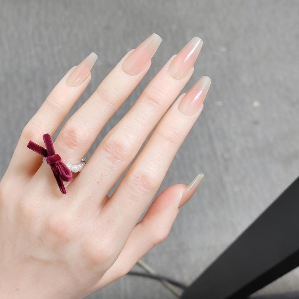 Nude Peach Pink Gradient Blush Medium-Long Press-On Nails - Xiaohongshu Favorite