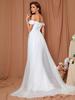 Abito da Sposa Bodycon a Sirena con Paillettes Monospalla con Spacco e Patchwork in Rete