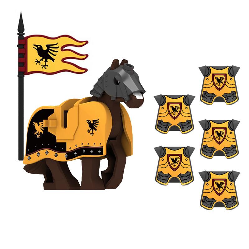 Military Building Blocks Medieval Solider Knights Equipments Mount War-Horse Wolf Flag Vests Shields Fiery Dragon Mini Brick Toy