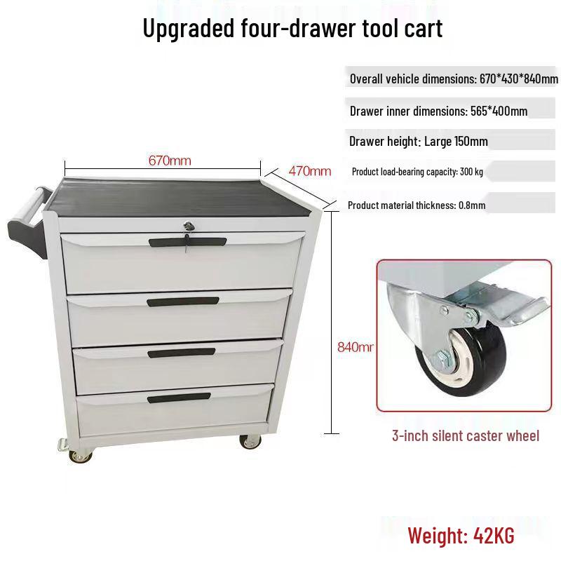 Movable Three-Layer Hand Cart: Multi-functional Auto Repair & Household Tool Box with Cabinet Door