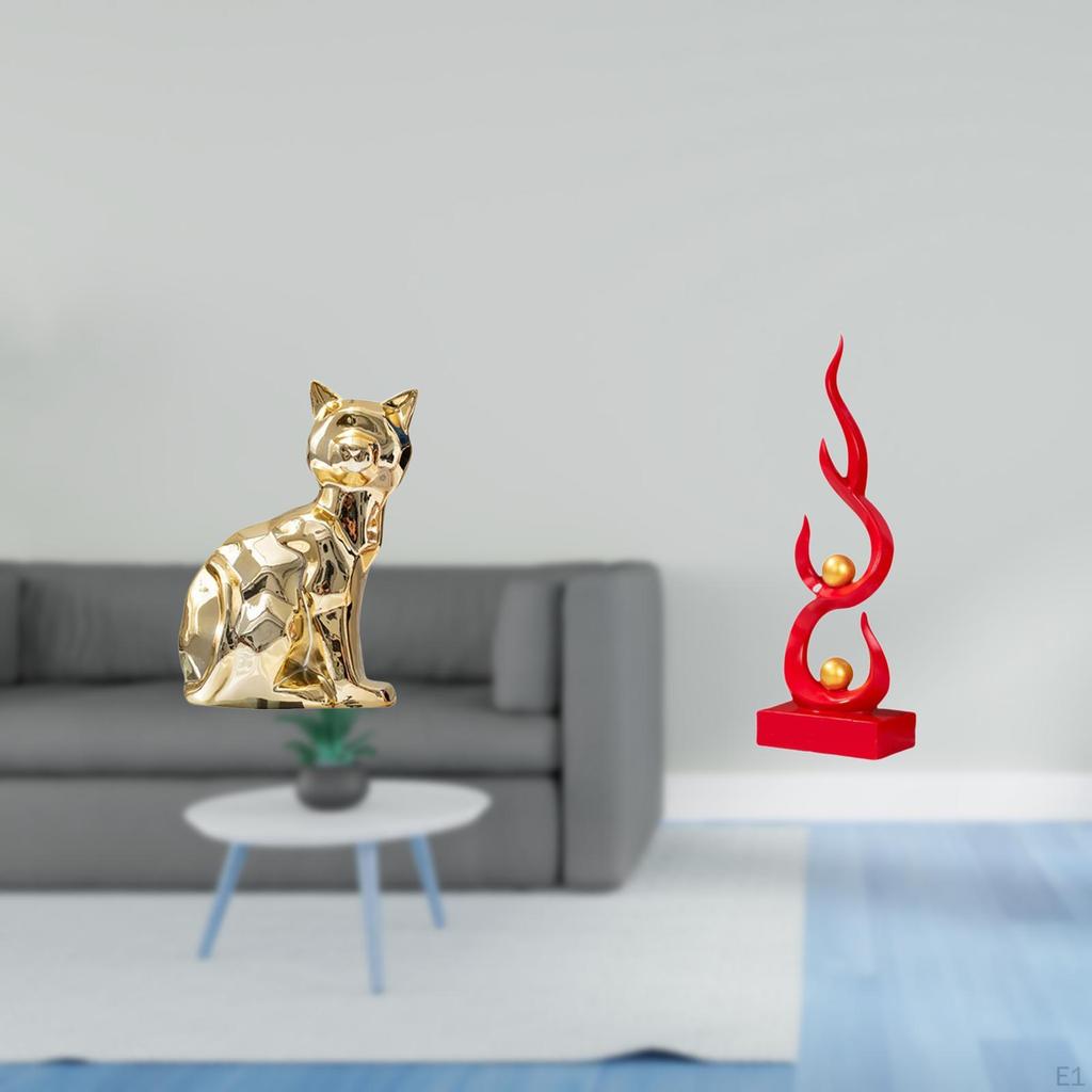 Cat Flame Decorative Figurine Animal Sculpture Art Craft Ornament for Fireplace Abstract Resin Fire