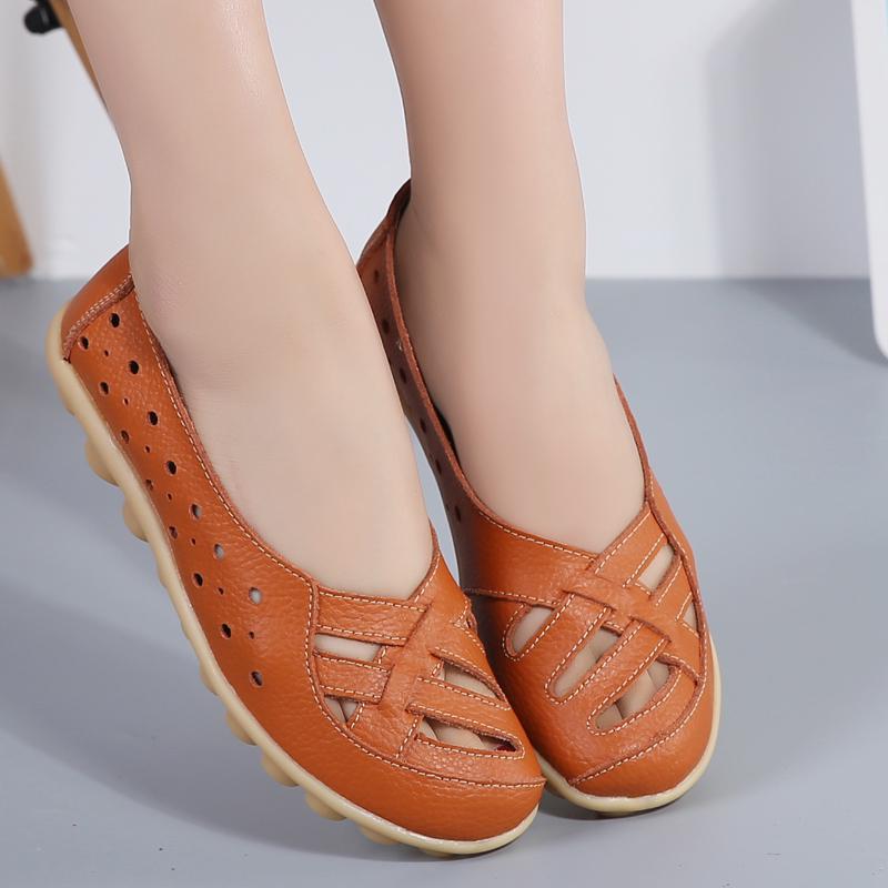 Damlöparskor i läder för kvinnor, körskor, mockasiner, bekväma ballerinaskor, vardagliga slip-on, plusstorlek, promenadskor, minimalistiska, graviditetsskor för kvinnor